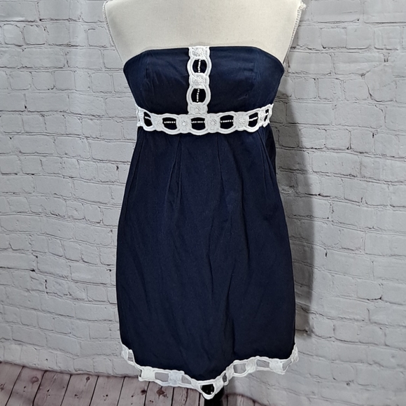 Lilly Pulitzer Blue & White Beaded Strapless Dress - Picture 1 of 7